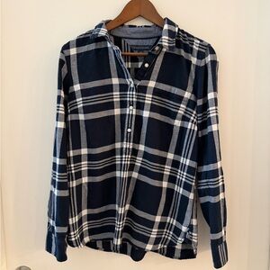 Tommy Hilfiger Dark Blue and White Plaid Shirt